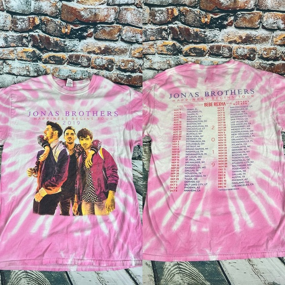 2019 Jonas Brothers Happiness Begins Tour Double Pink Tie Dye Sz M - Picture 1 of 5